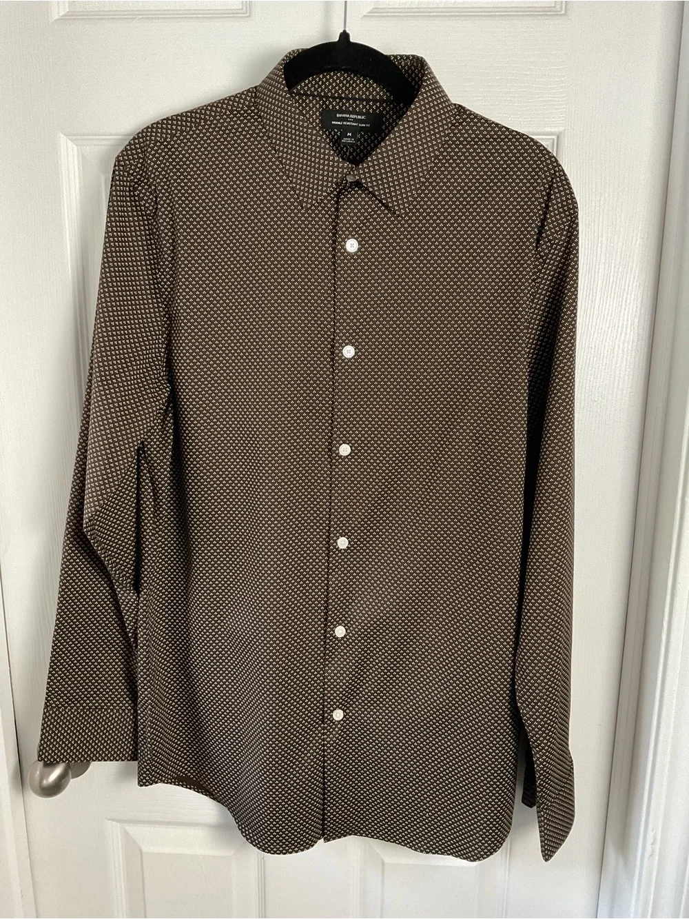 Banana Republic Men Slim Fit Brown Print Button Down Shirt M NWT